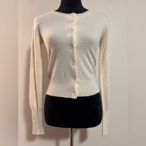 Preloved Cake Cream 100% Cashmere Peace Sign Cardigan size small